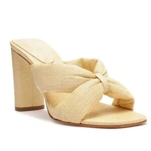 SCHUTZ Fairy High Heeled Crisscross Slide Shoes Sandals Natural 10 NIB
